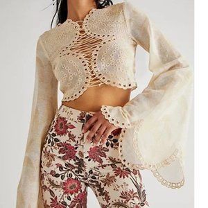 Free People Cream Lace Crop Top